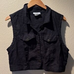 Vintage Black Sleeveless Button-Up Vest